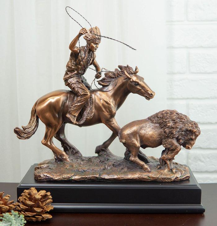 Ebros Gift Tribal Native American Indian Hunter On Horse Roping Juvenile Bison Bull Statue