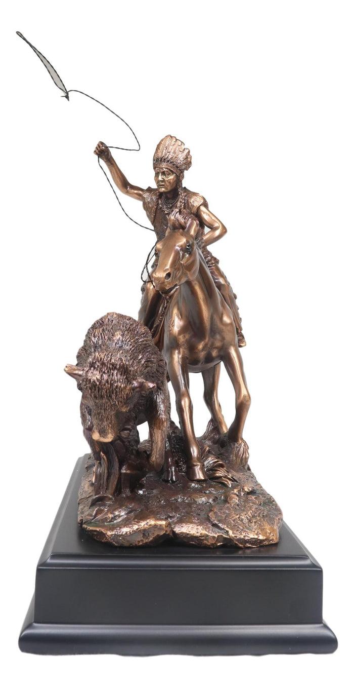 Ebros Gift Tribal Native American Indian Hunter On Horse Roping Juvenile Bison Bull Statue