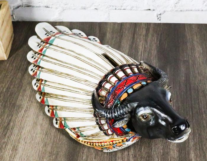 ebros gift Tribal Southwest Black Buffalo With Indian Chief Headdress Piggy Money Coin Bank