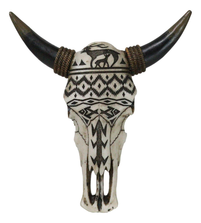 ebros gift Tribal Tattoo Wildlife Deer and Fishes Abstract Cow Skull Wall Decor Plaque