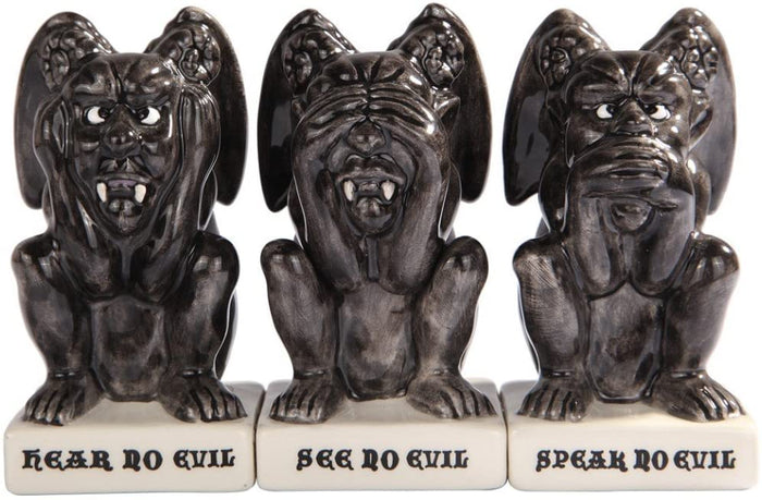 ebros gift Trio Gargoyles See Hear Speak no Evil Salt Pepper Shakers and Toothpick Holder