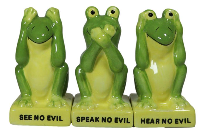 Ebros Gift Trio Green Frogs See Hear Speak No Evil Salt Pepper Shakers Toothpick Holder