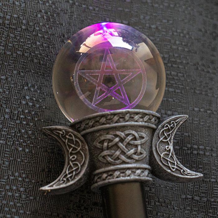 Ebros Gift Triple Goddess Sacred Moon Pentagram Star LED Glass Decorative Prop Swagger Cane