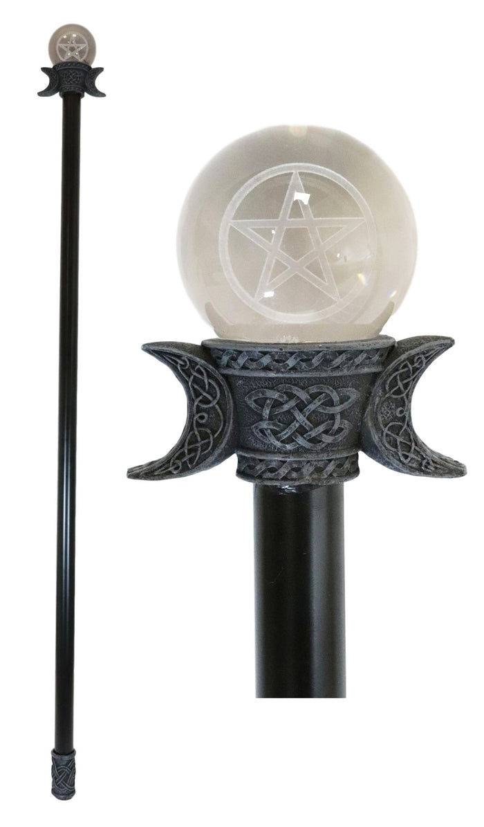ebros gift Triple Goddess Sacred Moon Pentagram Star LED Glass Decorative Prop Swagger Cane