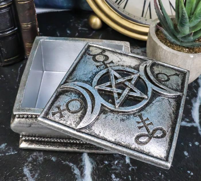 ebros gift Triple Moon Goddess Occult Wicca Pagan Decorative Jewelry Box With Alchemy Runes