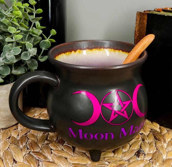 Ebros Gift Triple Moon Magic Witch Cauldron Ceramic Mug Or Bowl 32oz With Wooden Spoon