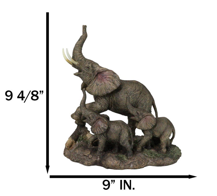 Ebros Gift Triumphant Entry Safari Elephants Father And 2 Calves On Forest Floor Figurine