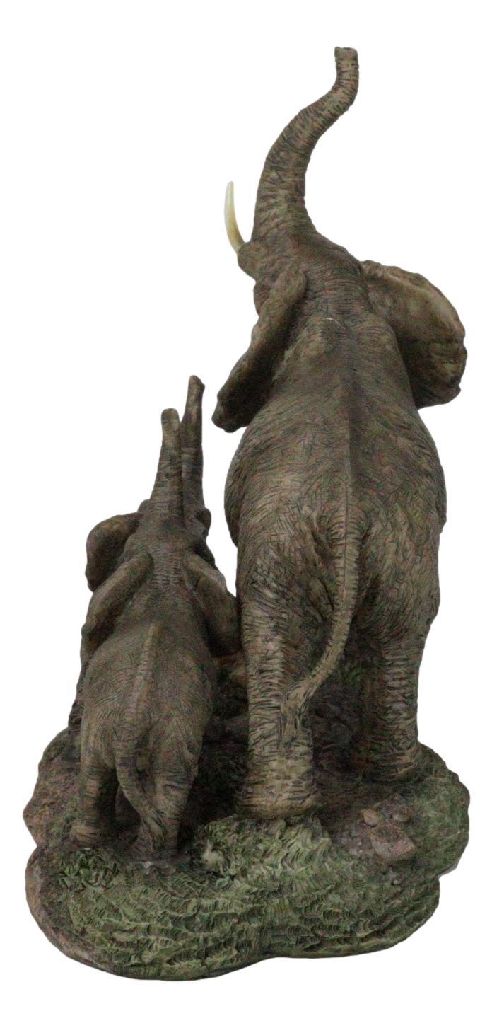 Ebros Gift Triumphant Entry Safari Elephants Father And 2 Calves On Forest Floor Figurine