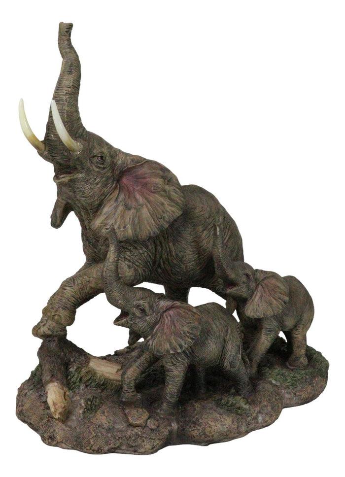 Ebros Gift Triumphant Entry Safari Elephants Father And 2 Calves On Forest Floor Figurine