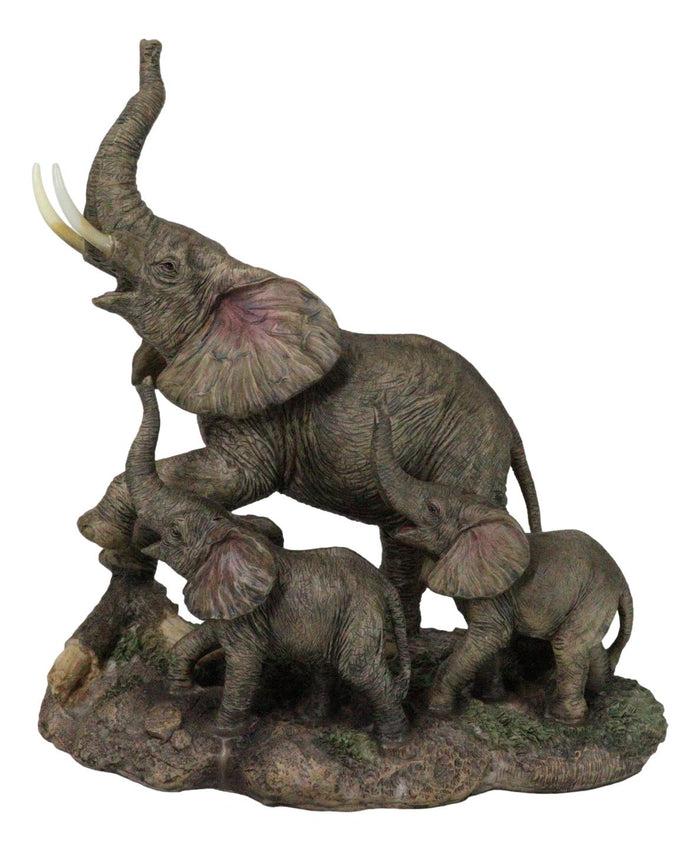 ebros gift Triumphant Entry Safari Elephants Father And 2 Calves On Forest Floor Figurine