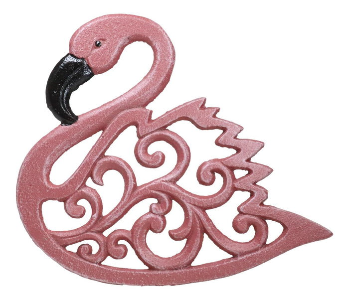 Ebros Gift Tropical Paradise Pink Flamingo Bird Scrollwork Cast Iron Wall Or Table Trivet