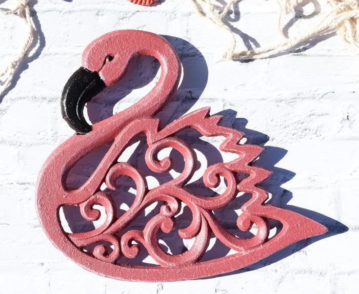 ebros gift Tropical Paradise Pink Flamingo Bird Scrollwork Cast Iron Wall Or Table Trivet