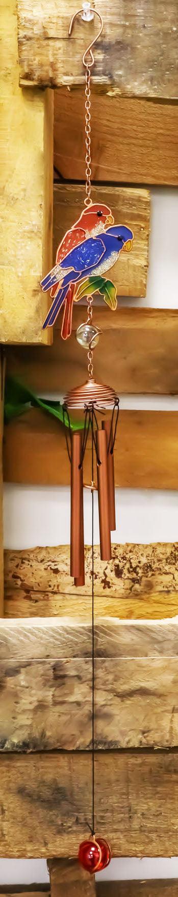 Ebros Gift Tropical Scarlet Macaw Parrot Lovers Bird Pair Resonant Copper Wind Chime Garden