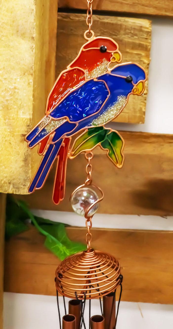 Ebros Gift Tropical Scarlet Macaw Parrot Lovers Bird Pair Resonant Copper Wind Chime Garden