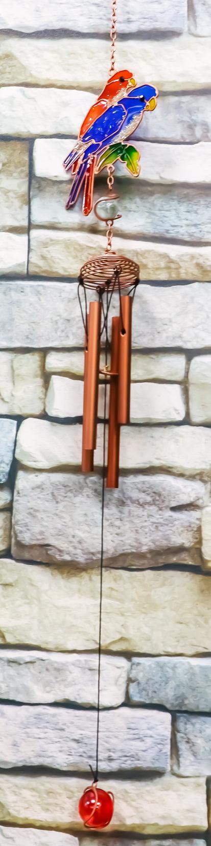 ebros gift Tropical Scarlet Macaw Parrot Lovers Bird Pair Resonant Copper Wind Chime Garden