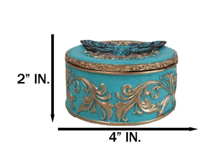 Ebros Gift Turquoise And Gold Scrollwork Death Moth Skull Decorative Trinket Jewelry Box