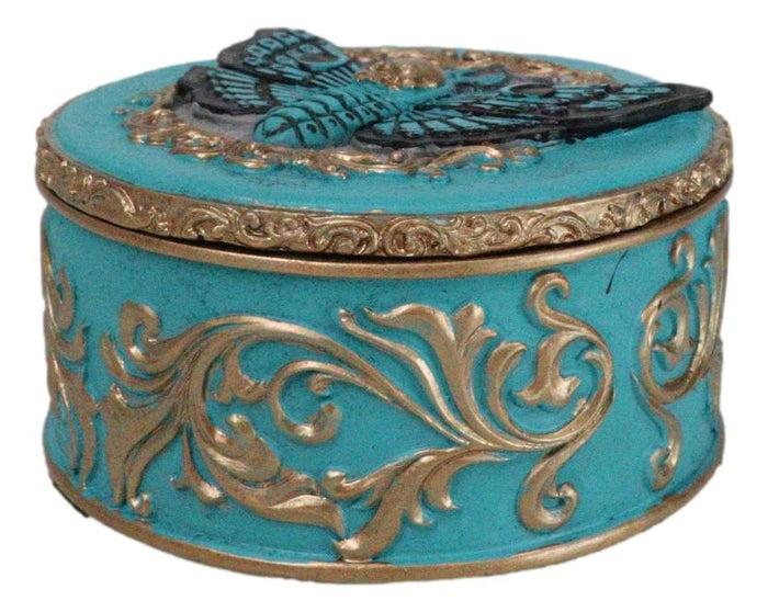 Ebros Gift Turquoise And Gold Scrollwork Death Moth Skull Decorative Trinket Jewelry Box