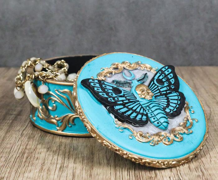 ebros gift Turquoise And Gold Scrollwork Death Moth Skull Decorative Trinket Jewelry Box