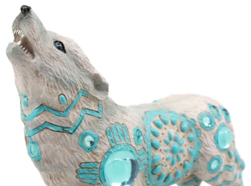 Ebros Gift Turquoise Heavens Native Tribal Howling Snow Wolf Totem Spirit Figurine 6.25"L