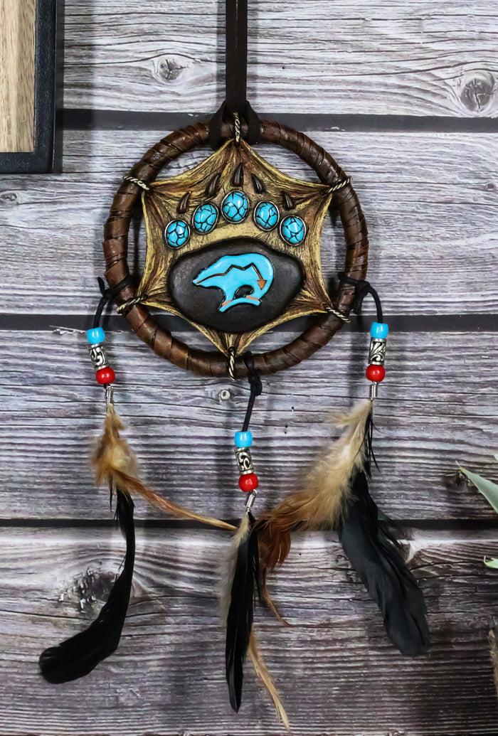 ebros gift Turquoise Native Bear Paw Dreamcatcher Wall Hanging Decor 5"Diam Dream Catcher