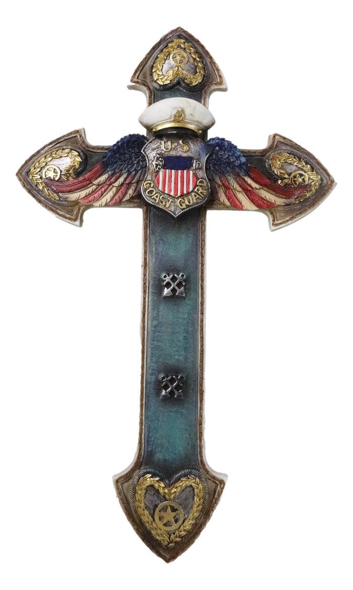 ebros gift Turquoise Rustic Western US Coast Guard Eagle Wings Crest Anchors Wall Cross