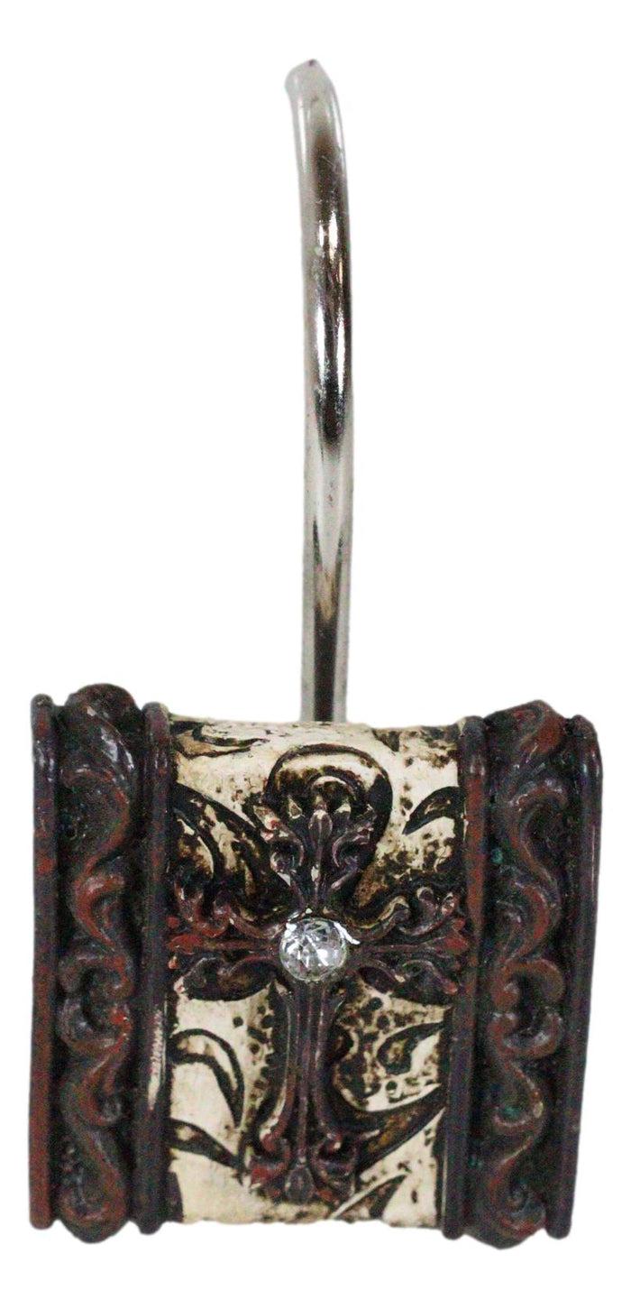 Ebros Gift Tuscany Scroll Cross On Brown And Beige Tones Bathroom Shower Curtain Hooks 12pk