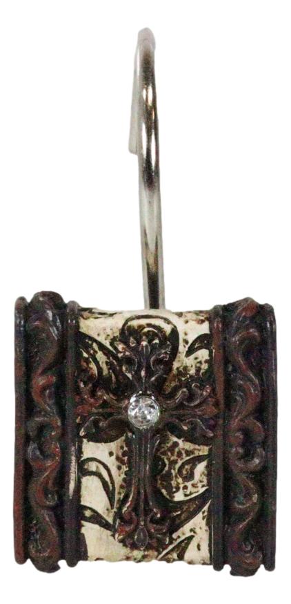 Ebros Gift Tuscany Scroll Cross On Brown And Beige Tones Bathroom Shower Curtain Hooks 12pk