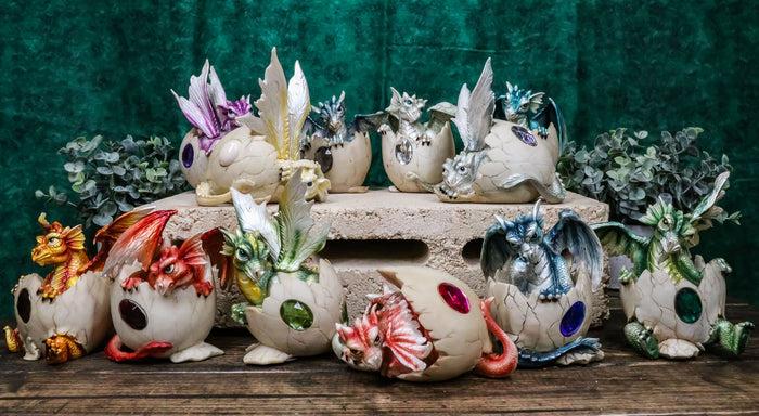 ebros gift Twelve Month Birthstone Dragon Egg Statue Set Colored Gem Stone Birthday Dragons