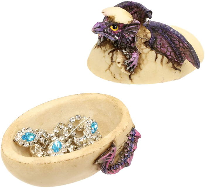 ebros gift Twilight Dragon Hatchling Breaking Out Of Egg Shell Figurine Jewelry Box Decor