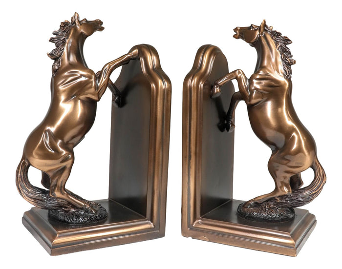 Ebros Gift Two Fine Horses Standing On Hind Legs Bookends Bronze Electroplated Figurine
