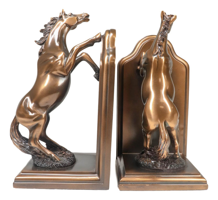 Ebros Gift Two Fine Horses Standing On Hind Legs Bookends Bronze Electroplated Figurine