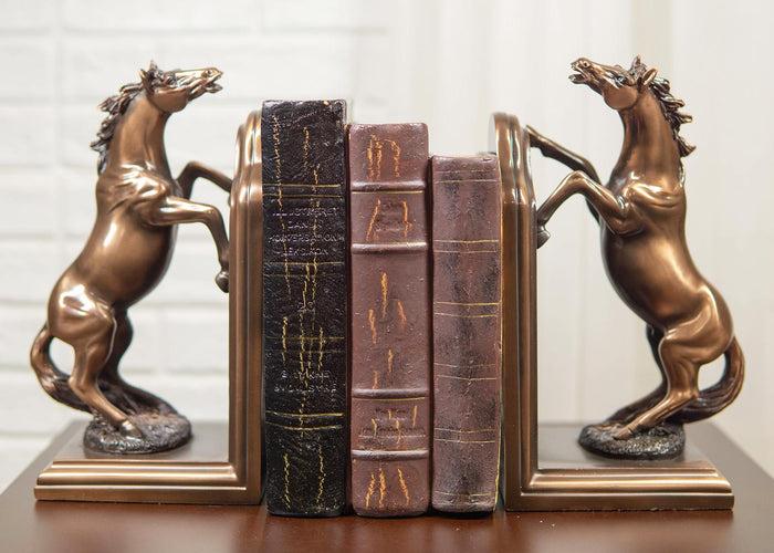 ebros gift Two Fine Horses Standing On Hind Legs Bookends Bronze Electroplated Figurine