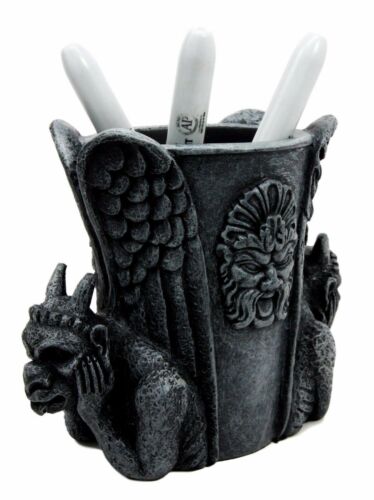 Ebros Gift Two Gothic Night Demon Gargoyle Office Study Desktop Stationery Holder Figurine