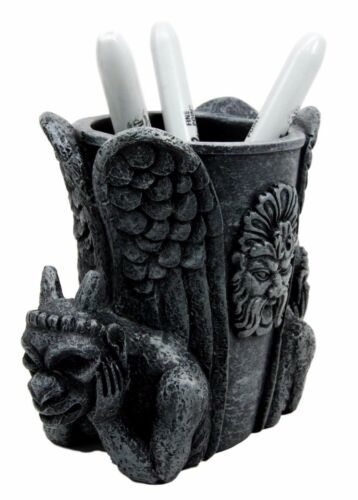 Ebros Gift Two Gothic Night Demon Gargoyle Office Study Desktop Stationery Holder Figurine