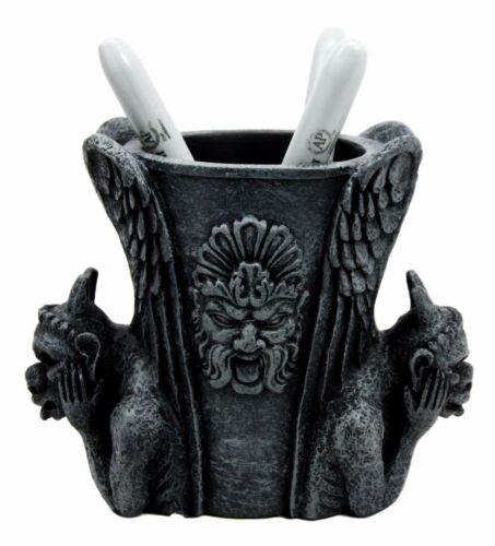 ebros gift Two Gothic Night Demon Gargoyle Office Study Desktop Stationery Holder Figurine