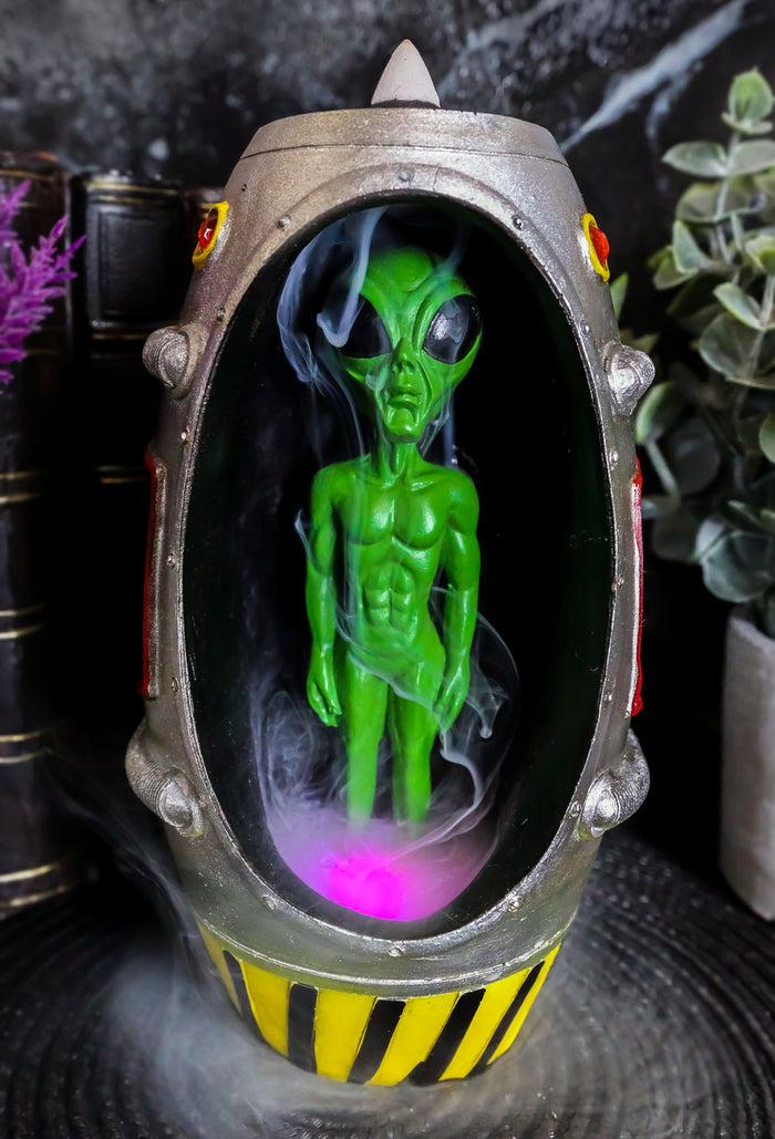 ebros gift UFO Green Alien In Spaceship Capsule Backflow Incense Burner With LED Lights