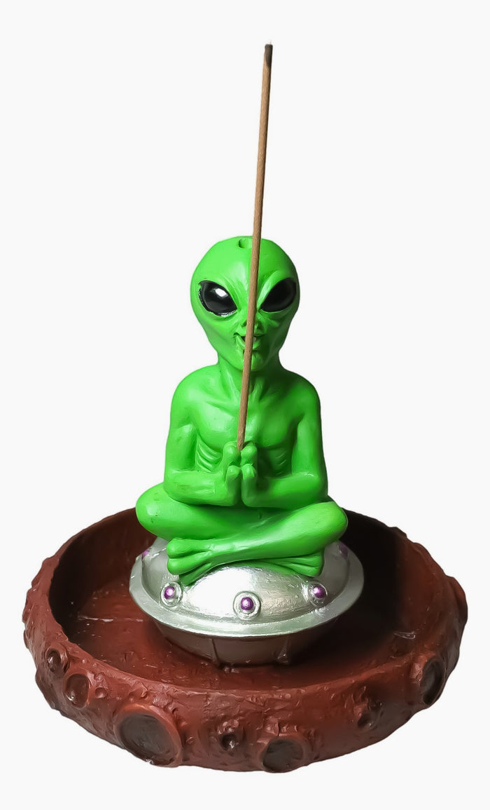Ebros Gift UFO Green Alien In Spaceship Saucer Moon Crater Backflow Incense & Stick Burner