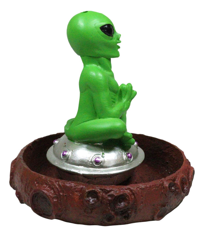 Ebros Gift UFO Green Alien In Spaceship Saucer Moon Crater Backflow Incense & Stick Burner