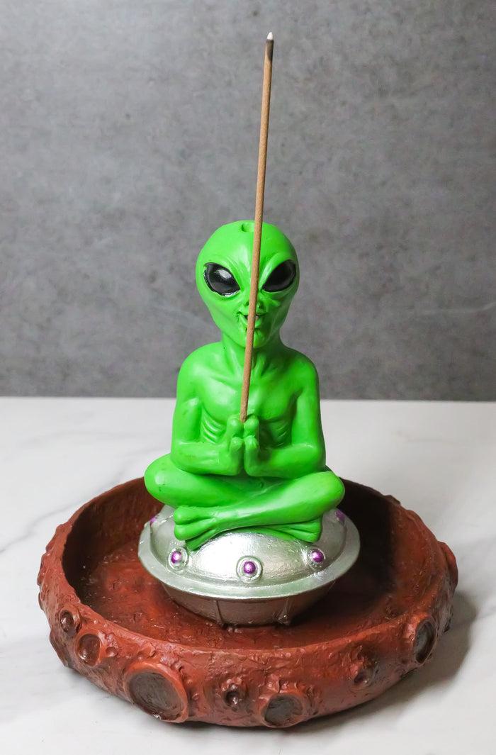 ebros gift UFO Green Alien In Spaceship Saucer Moon Crater Backflow Incense & Stick Burner
