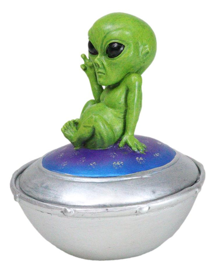Ebros Gift UFO Green Extra Terrestrial Roswell Alien On Spaceship Trinket Box Figurine
