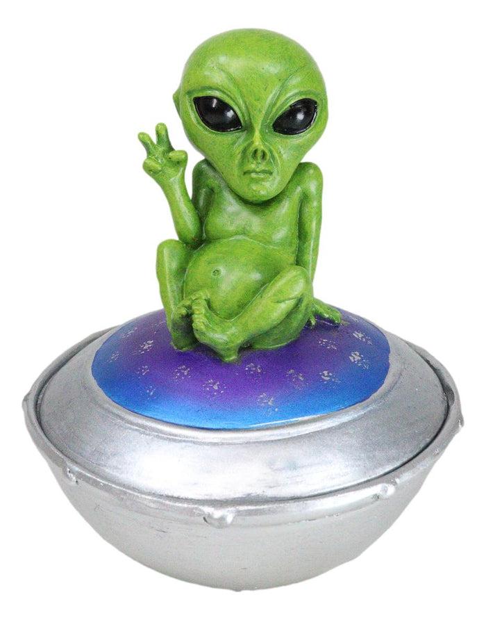 Ebros Gift UFO Green Extra Terrestrial Roswell Alien On Spaceship Trinket Box Figurine