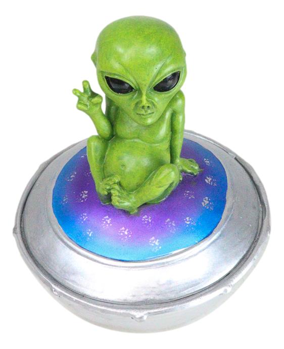 Ebros Gift UFO Green Extra Terrestrial Roswell Alien On Spaceship Trinket Box Figurine