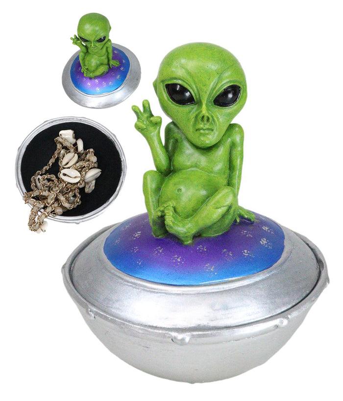 ebros gift UFO Green Extra Terrestrial Roswell Alien On Spaceship Trinket Box Figurine