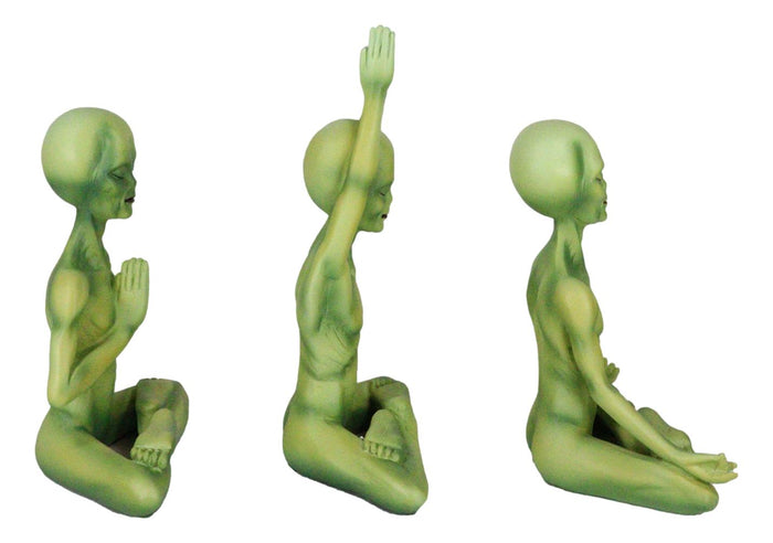 Ebros Gift UFO Green Roswell Alien ET Yoga Meditation Body Mind And Soul Sitting Figurines