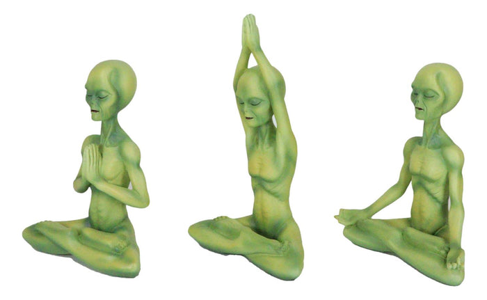 Ebros Gift UFO Green Roswell Alien ET Yoga Meditation Body Mind And Soul Sitting Figurines