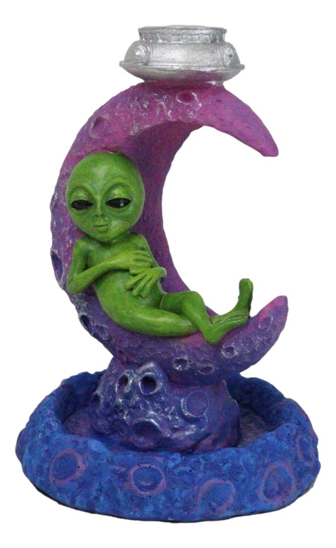 Ebros Gift UFO Green Roswell Alien Sleeping On Crescent Crater Moon Backflow Incense Burner