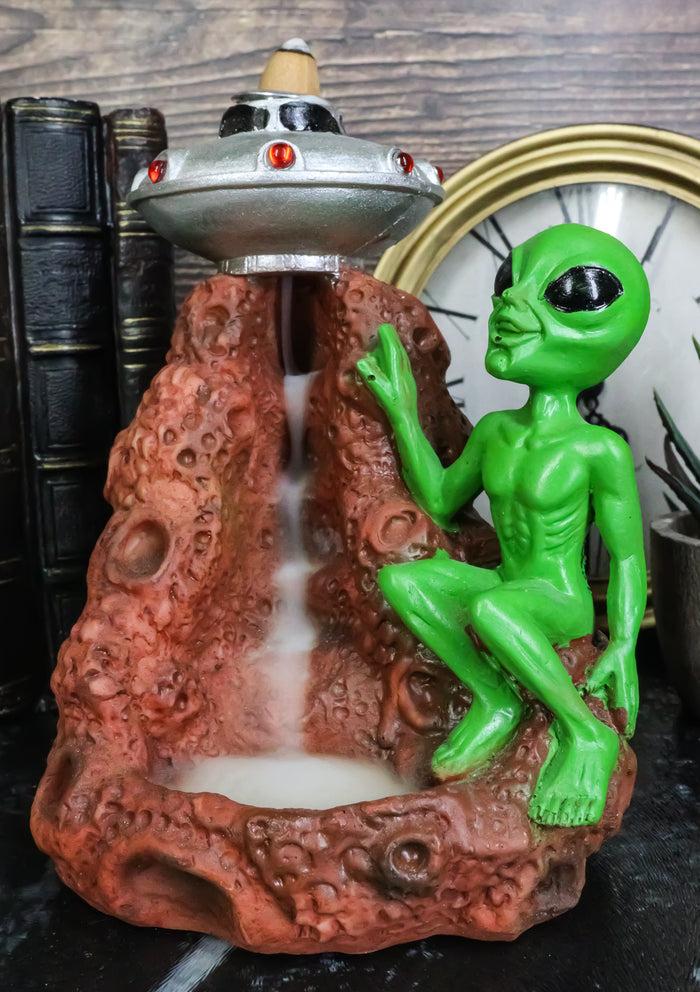 ebros gift UFO Green Roswell Alien With Flying Saucer Spaceship Backflow Incense Burner