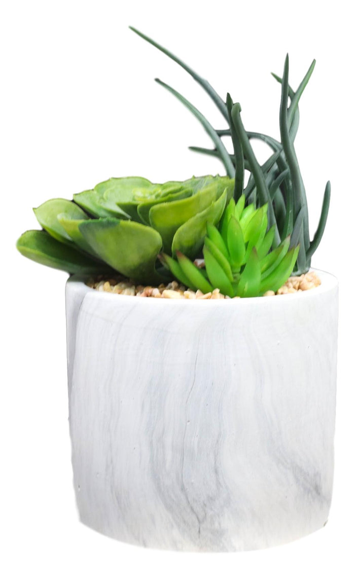 Ebros Gift Ultra Realistic Artificial Botanica Trio Succulents Plant In Faux Marble Pot