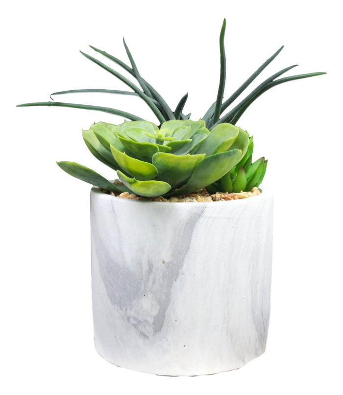 Ebros Gift Ultra Realistic Artificial Botanica Trio Succulents Plant In Faux Marble Pot