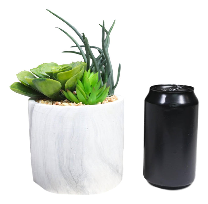 Ebros Gift Ultra Realistic Artificial Botanica Trio Succulents Plant In Faux Marble Pot